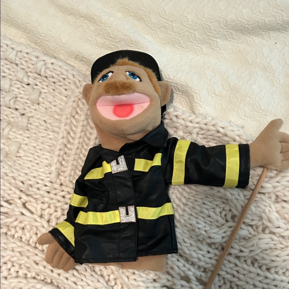 Firefighter Puppet Toy with Black and Yellow Outfit